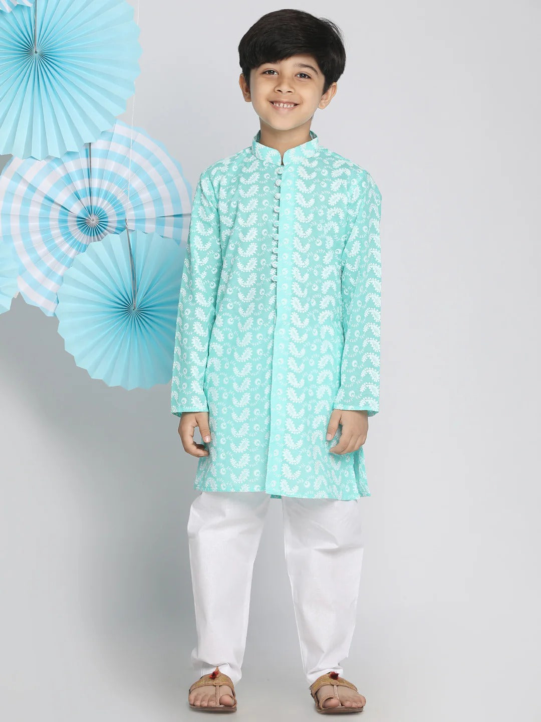 Charming in Green – Cotton Kurta Pyjama for Kids