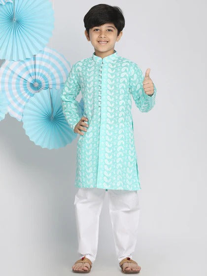 Charming in Green – Cotton Kurta Pyjama for Kids