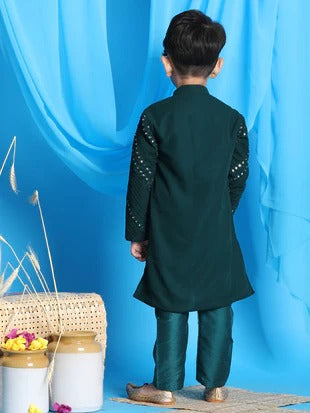 Emerald Glow – Boys’ Embroidered Kurta Pyjama by Vastramay