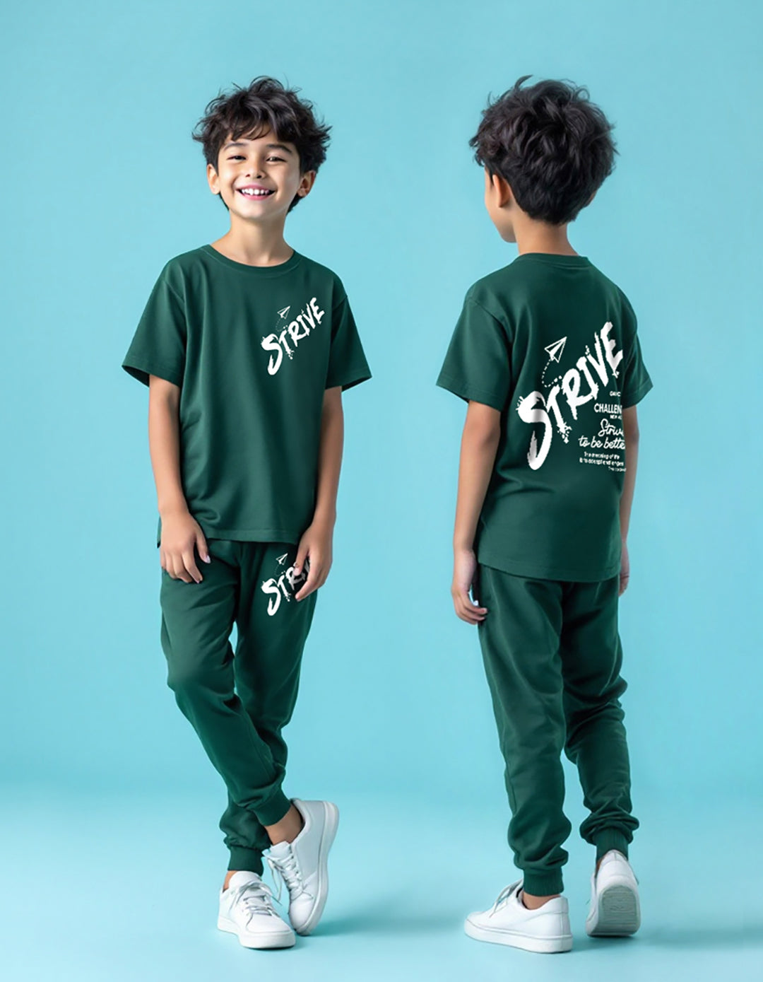 Trampoline Boy's Green 'STRIVE' T-Shirt & Pant Set
