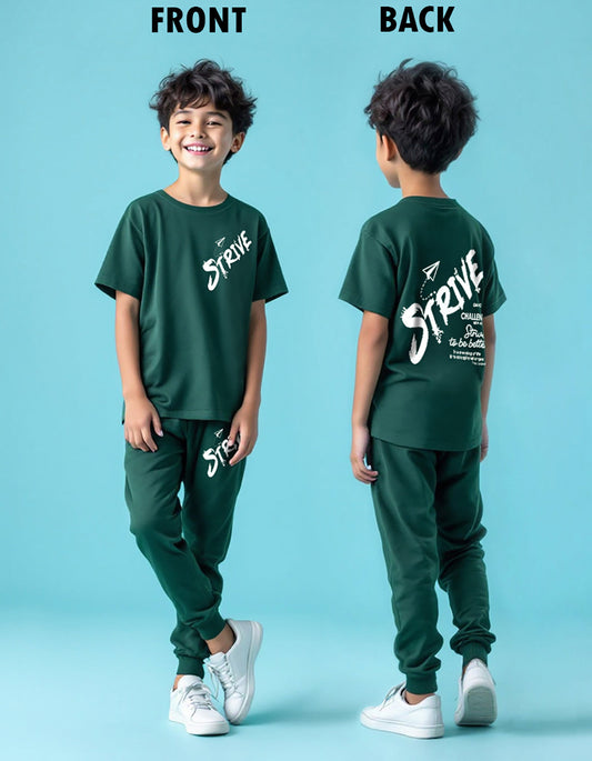 Trampoline Boy's Green 'STRIVE' T-Shirt & Pant Set