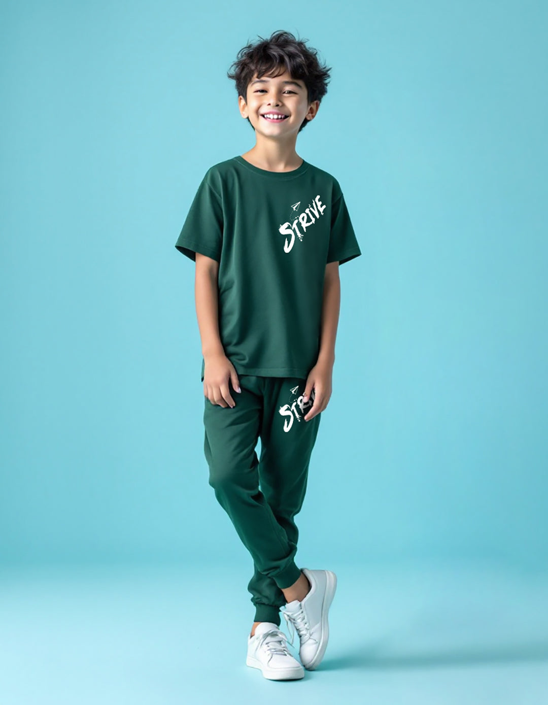 Trampoline Boy's Green 'STRIVE' T-Shirt & Pant Set