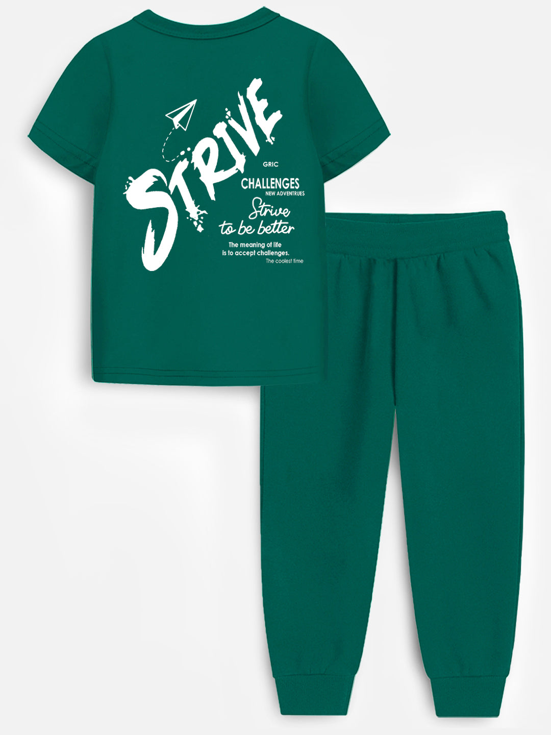 Trampoline Boy's Green 'STRIVE' T-Shirt & Pant Set