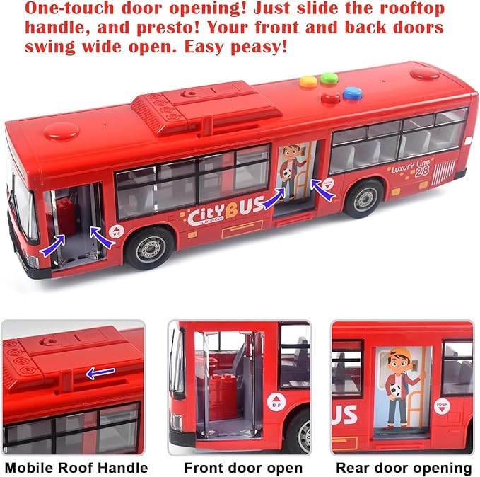 Big Bus Toy For Kids Friction Powered With Lights & Music