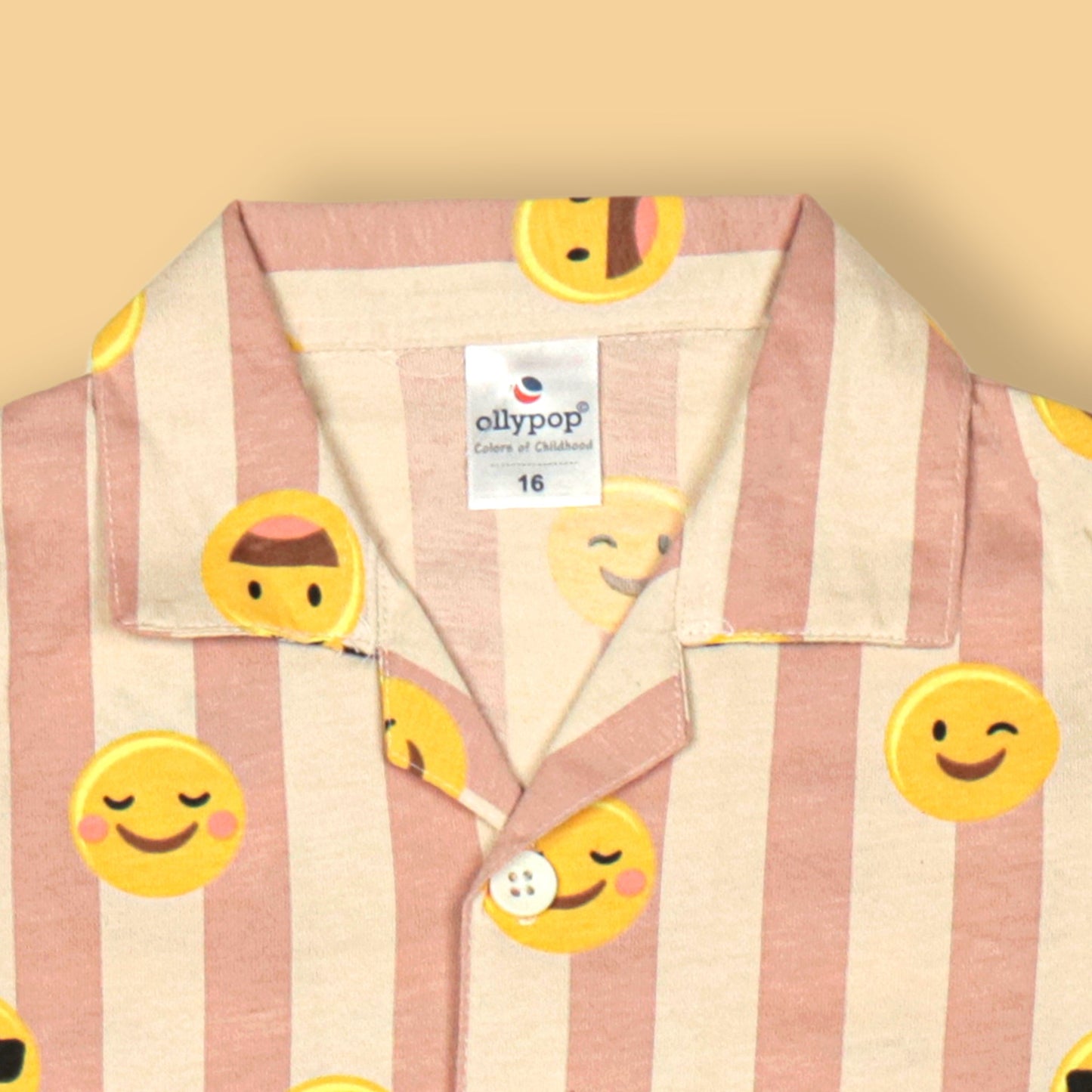Ollypop Peach Nightwear Set – Cheerful Stripes & Smiley Print, Soft Sinker Fabric, Cozy Dreams Await!