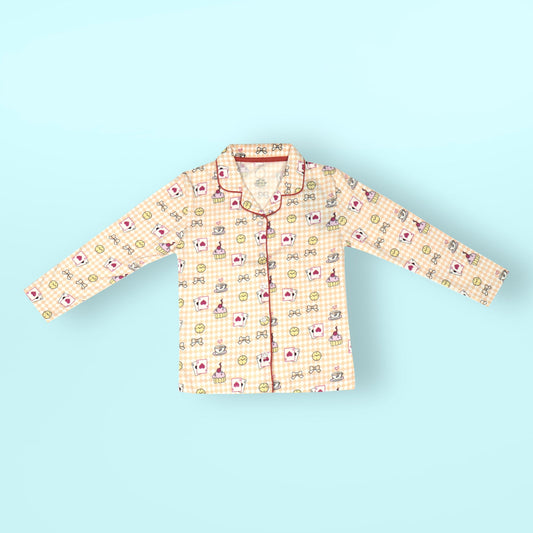 Peachy Party Pajama Set – CASA DE NEENEE Girls’ Comfy Cotton Nightwear for Cozy Bengaluru Evenings
