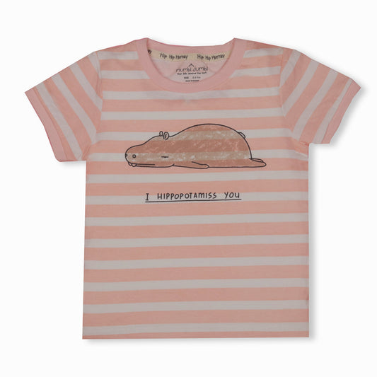Mumbl Jumbl Unisex Soft Cotton Lazy Bone Half Sleeve T-shirt  (Hippo, Peach)