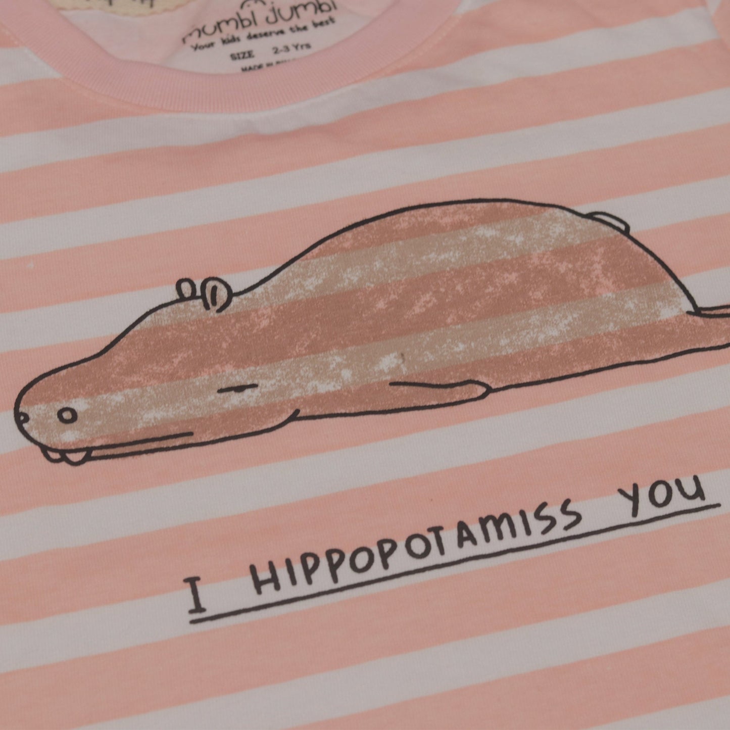 Mumbl Jumbl Unisex Soft Cotton Lazy Bone Half Sleeve T-shirt  (Hippo, Peach)