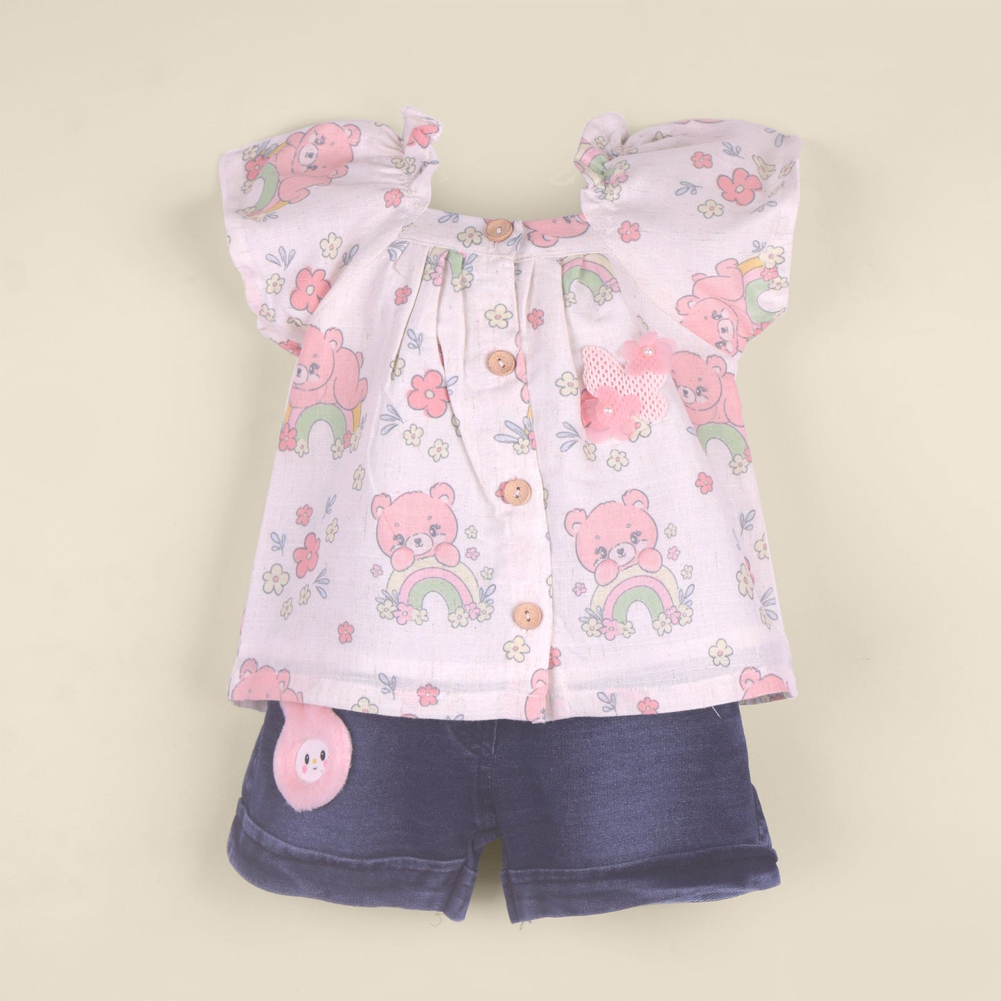 Honey Pie Girls’ Peach Top & Shorts Set – Printed Partywear Combo