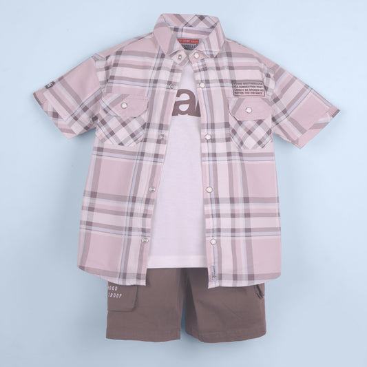 Peachy Trio – Boys’ Partywear T-shirt, Shirt & Shorts Set