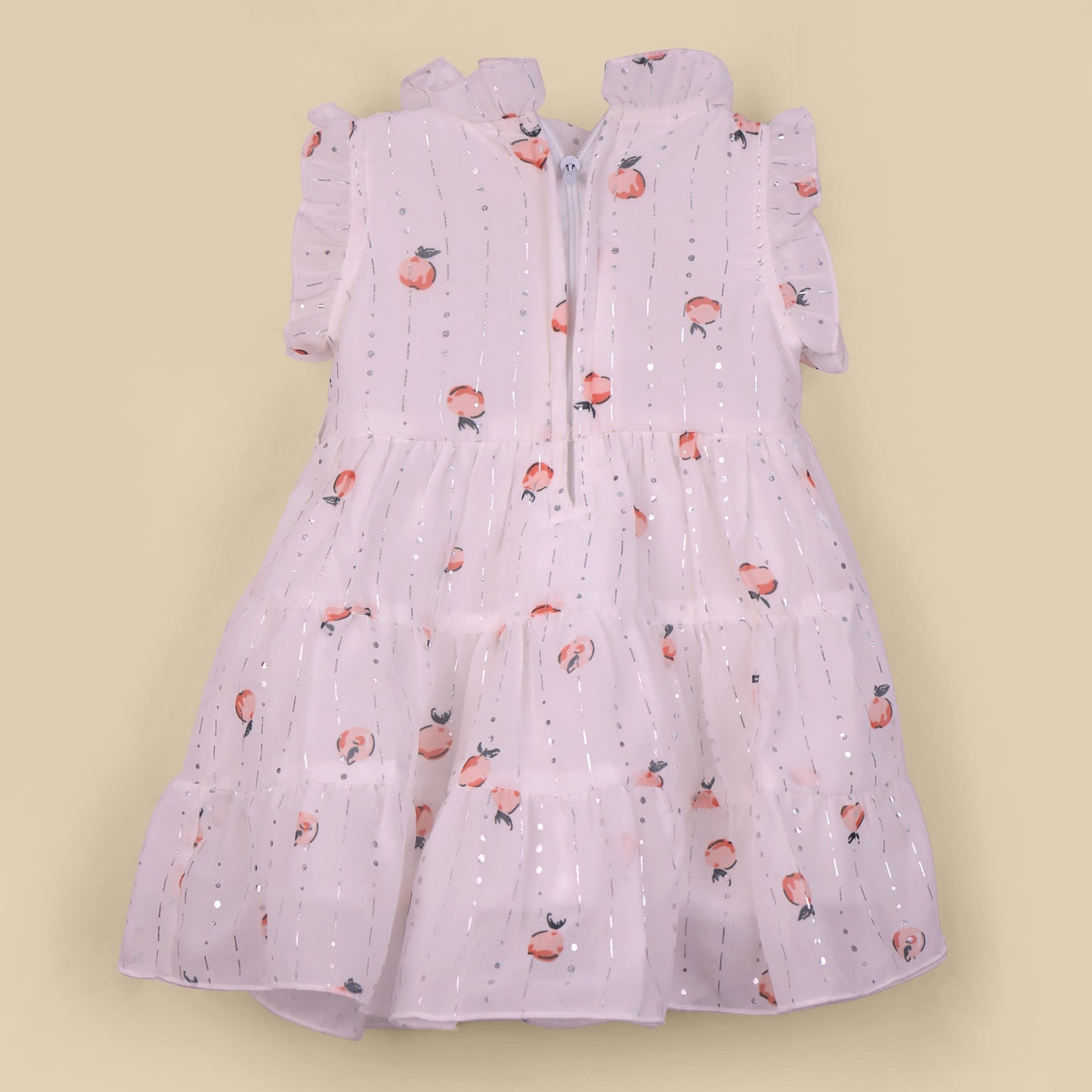 Dance in delight with A Little Pari’s peach frock—soft georgette and charming prints!