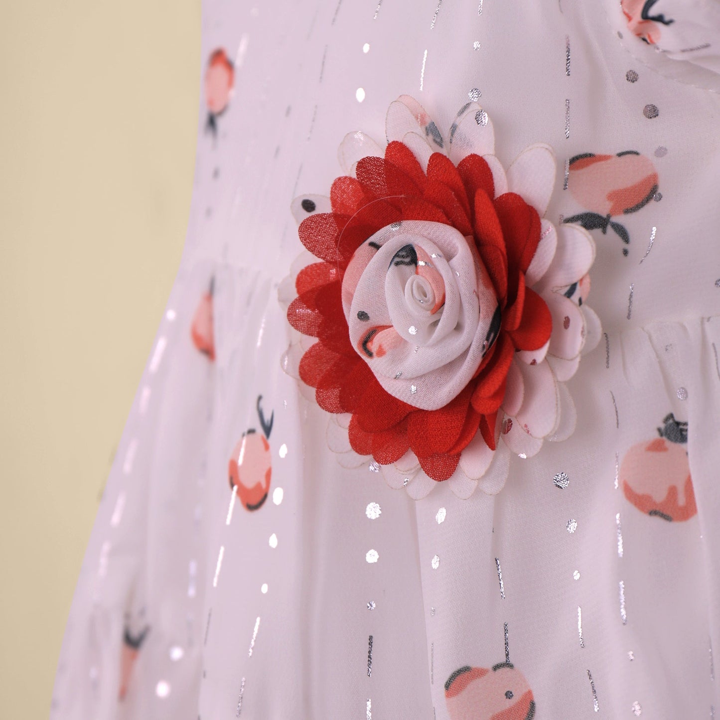 Dance in delight with A Little Pari’s peach frock—soft georgette and charming prints!