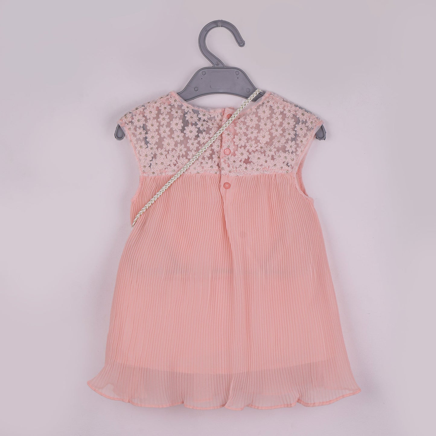 Elegant Peach – Girls’ Sleeveless Frock with Matching Sling Bag