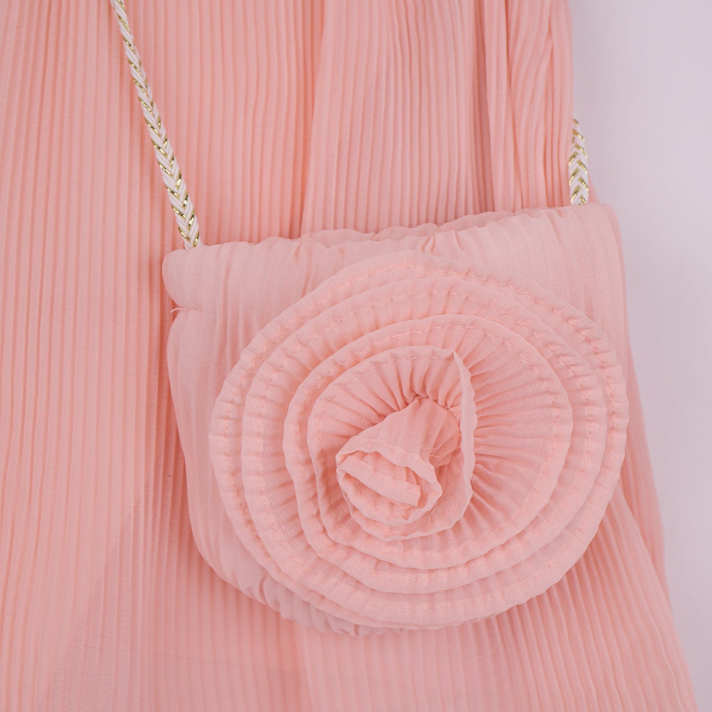 Elegant Peach – Girls’ Sleeveless Frock with Matching Sling Bag