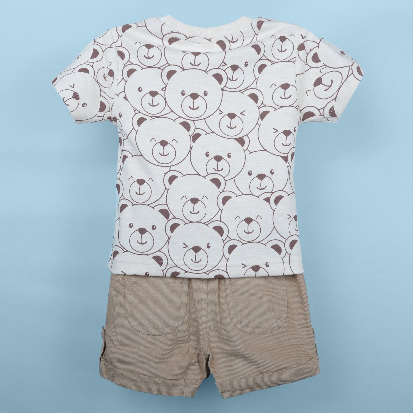 Peach Glow – Boys’ Printed T-shirt & Shorts Ensemble