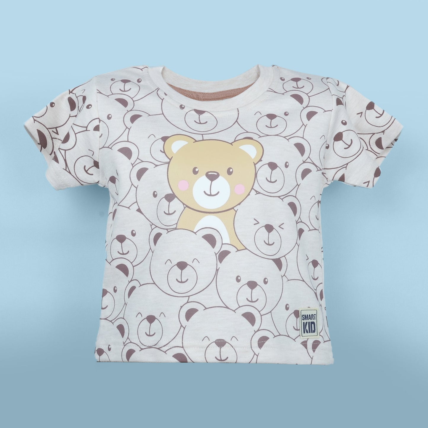 Peach Glow – Boys’ Printed T-shirt & Shorts Ensemble