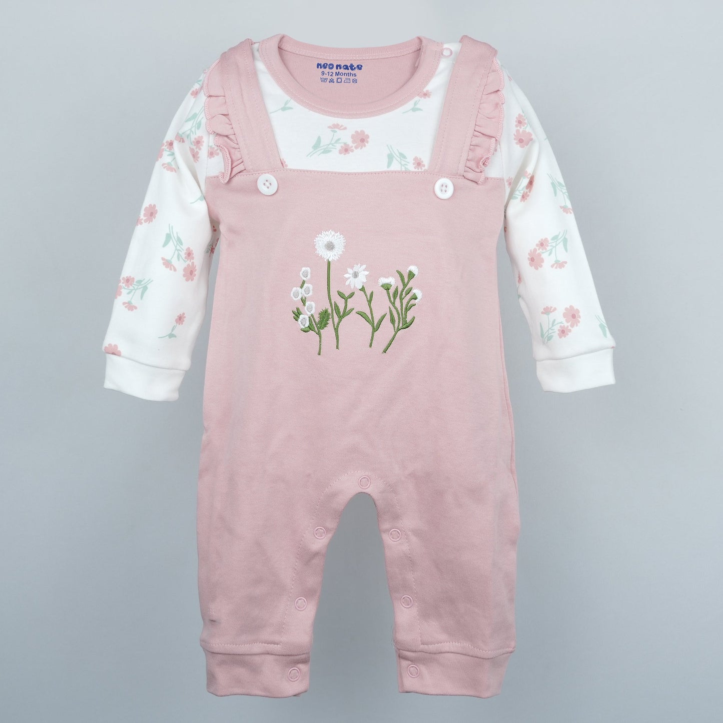 Bengaluru Ready: Peach Cotton Dungaree Romper for Girls | Snap Button Comfort
