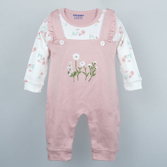 Bengaluru Ready: Peach Cotton Dungaree Romper for Girls | Snap Button Comfort