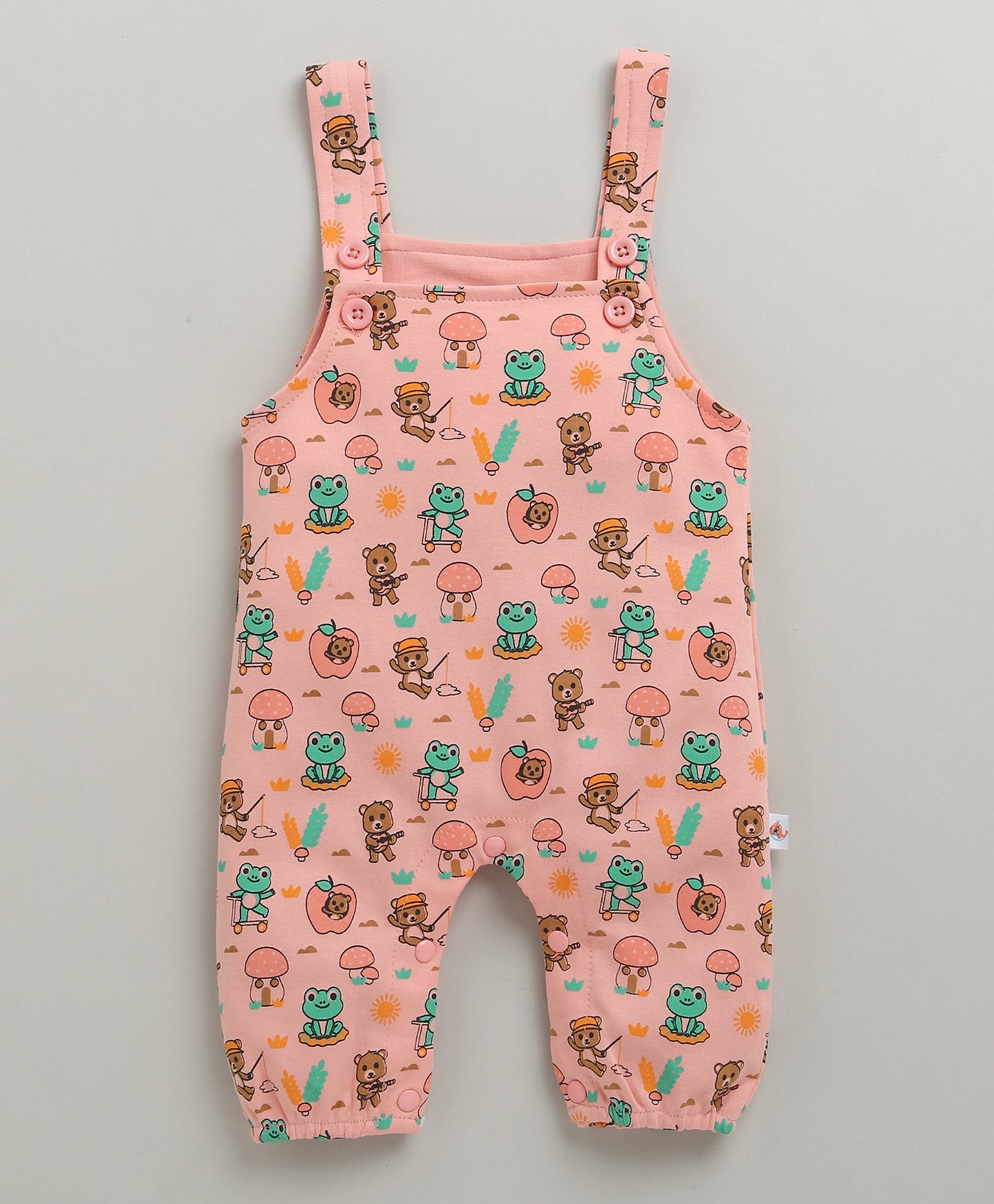 Bumzee Unisex Cotton Dungaree Set – Peach | Half Sleeve Tee & Romper