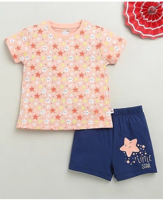 Bumzee Boy's Peach "LiTTLE STAR" T-Shirt & Shorts Set (AOP)