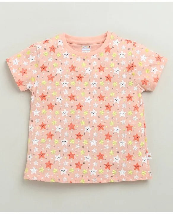 Bumzee Boy's Peach "LiTTLE STAR" T-Shirt & Shorts Set (AOP)