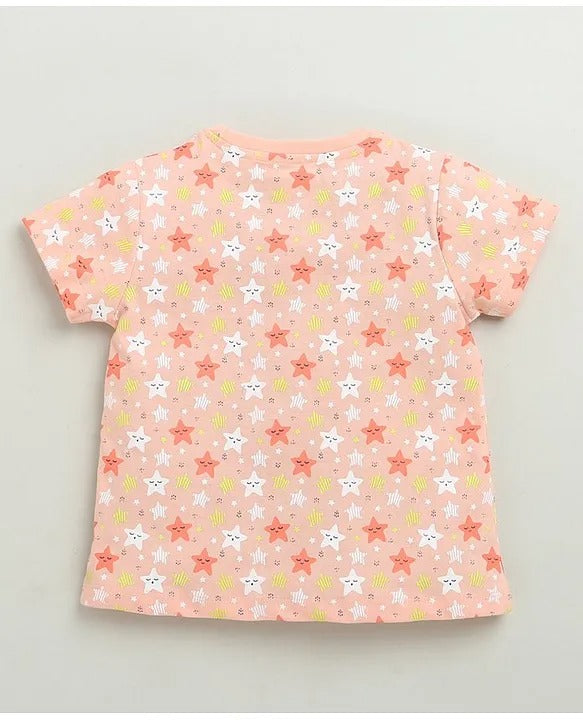 Bumzee Boy's Peach "LiTTLE STAR" T-Shirt & Shorts Set (AOP)