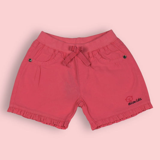 OlioKids Girls Cotton Blend Elasticated Pull-On Shorts - Dark Pink