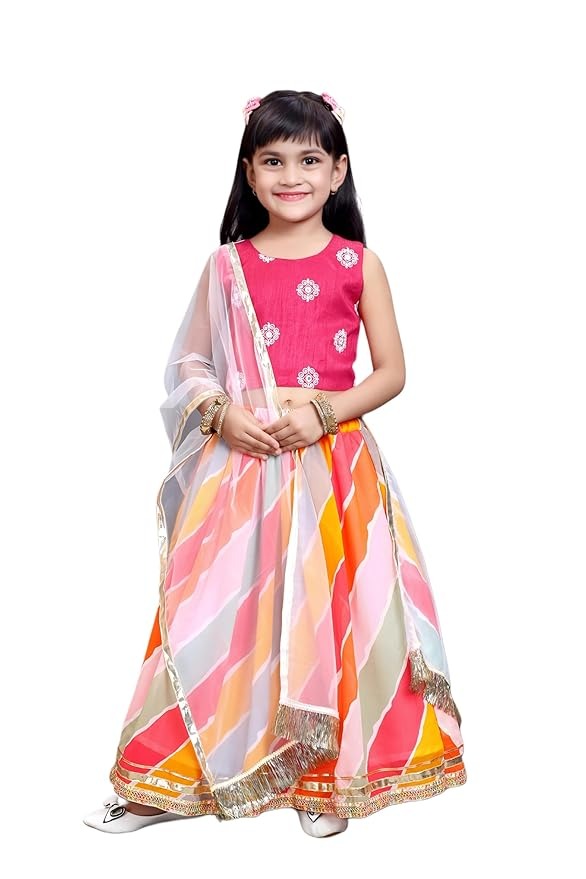 Dark Pink Embroidered Lehenga Choli Set by Satyam Fab – Sleeveless Cotton Blend Top & Flared Skirt