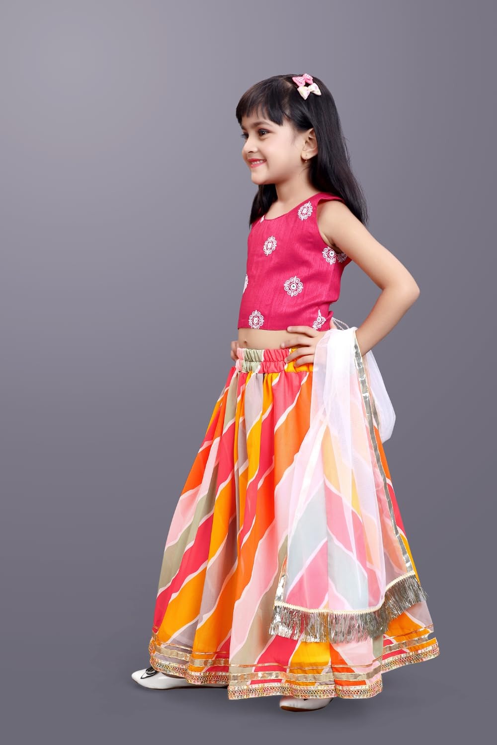 Dark Pink Embroidered Lehenga Choli Set by Satyam Fab – Sleeveless Cotton Blend Top & Flared Skirt