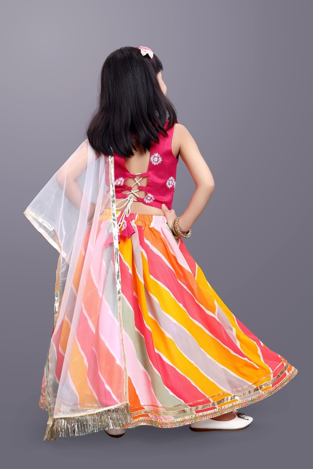 Dark Pink Embroidered Lehenga Choli Set by Satyam Fab – Sleeveless Cotton Blend Top & Flared Skirt