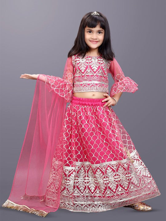 Elegant Dark Pink Lehenga Choli Set for Girls – Satyam Fab 3/4 Sleeve Embroidered Ethnic Wear