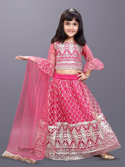 Elegant Dark Pink Lehenga Choli Set for Girls – Satyam Fab 3/4 Sleeve Embroidered Ethnic Wear