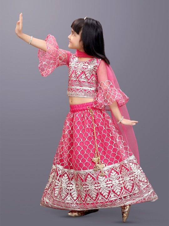 Elegant Dark Pink Lehenga Choli Set for Girls – Satyam Fab 3/4 Sleeve Embroidered Ethnic Wear
