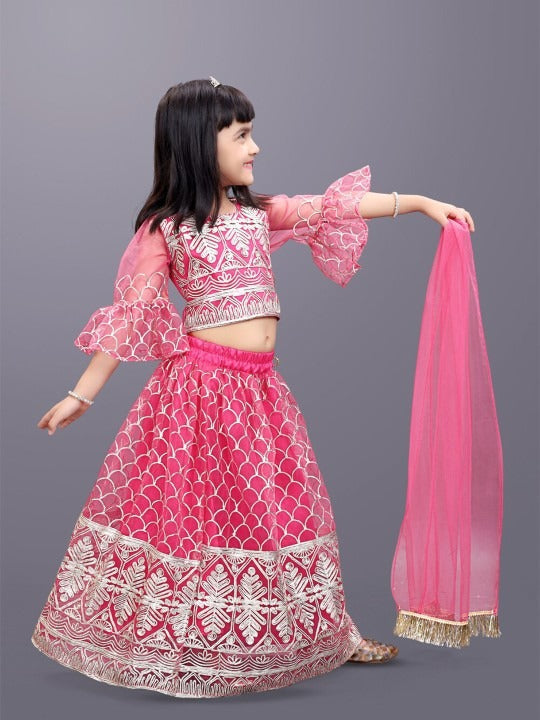 Elegant Dark Pink Lehenga Choli Set for Girls – Satyam Fab 3/4 Sleeve Embroidered Ethnic Wear