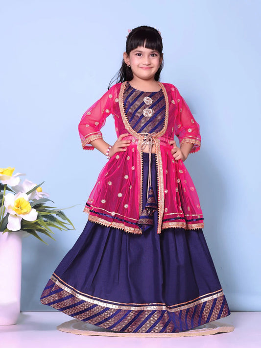 Elegant Blue Lehenga Choli with Pink Dupatta – Satyam Fab Girls’ Ethnic Festival Wear