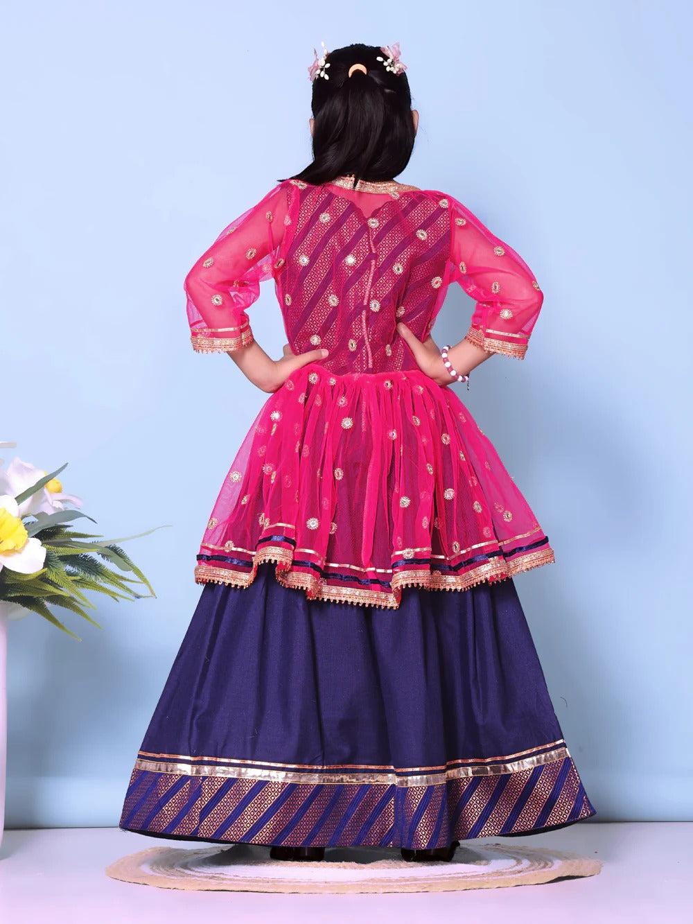 Elegant Blue Lehenga Choli with Pink Dupatta – Satyam Fab Girls’ Ethnic Festival Wear