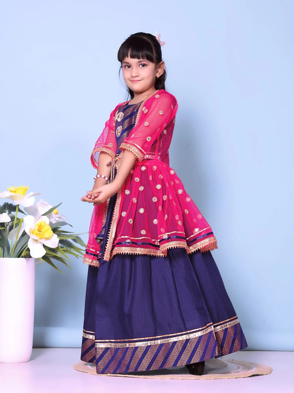 Elegant Blue Lehenga Choli with Pink Dupatta – Satyam Fab Girls’ Ethnic Festival Wear