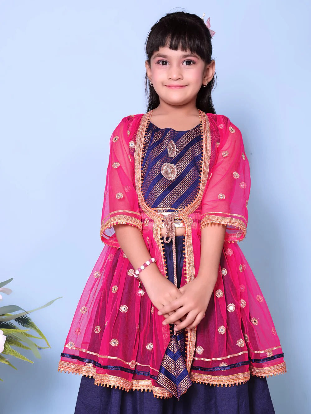 Elegant Blue Lehenga Choli with Pink Dupatta – Satyam Fab Girls’ Ethnic Festival Wear