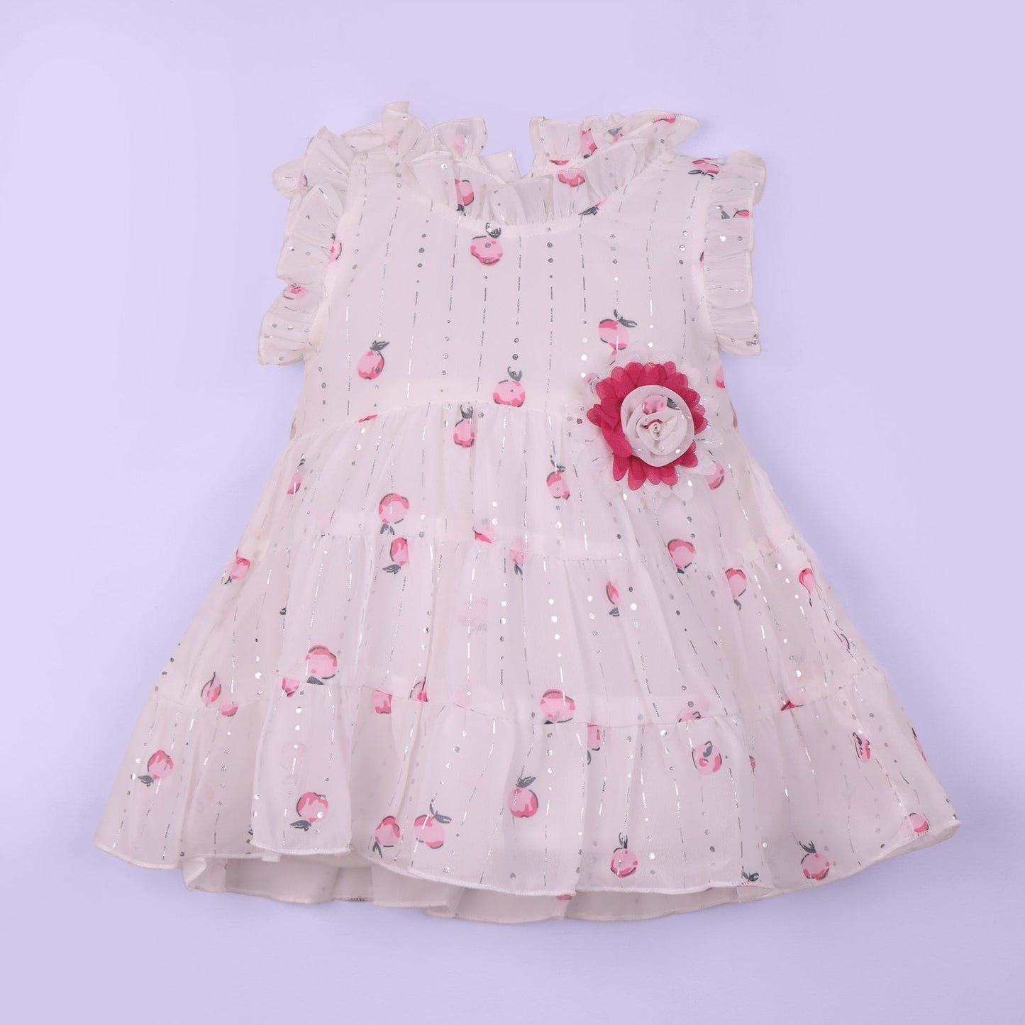 A Little Pari’s party frock: short sleeves, back zipper, and playful dark pink all-over prints!
