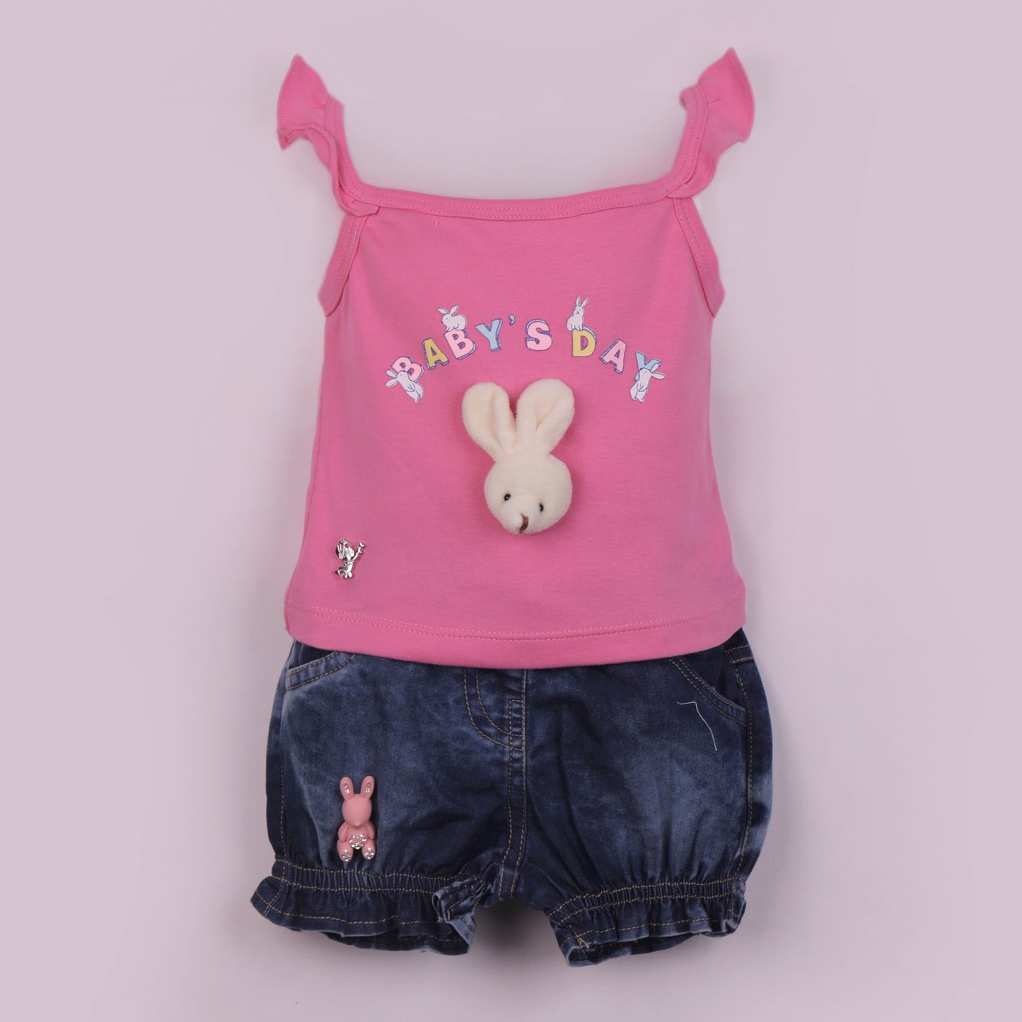 Girls Dark Pink Cotton Top & Denim Shorts Set | Perfect for Bengaluru’s Sunny Days