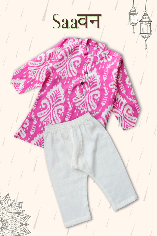 Smart Outdoor Dark Pink Cotton Blend Kurta Pyjama Set – 3/4 Sleeve Stylish Wear