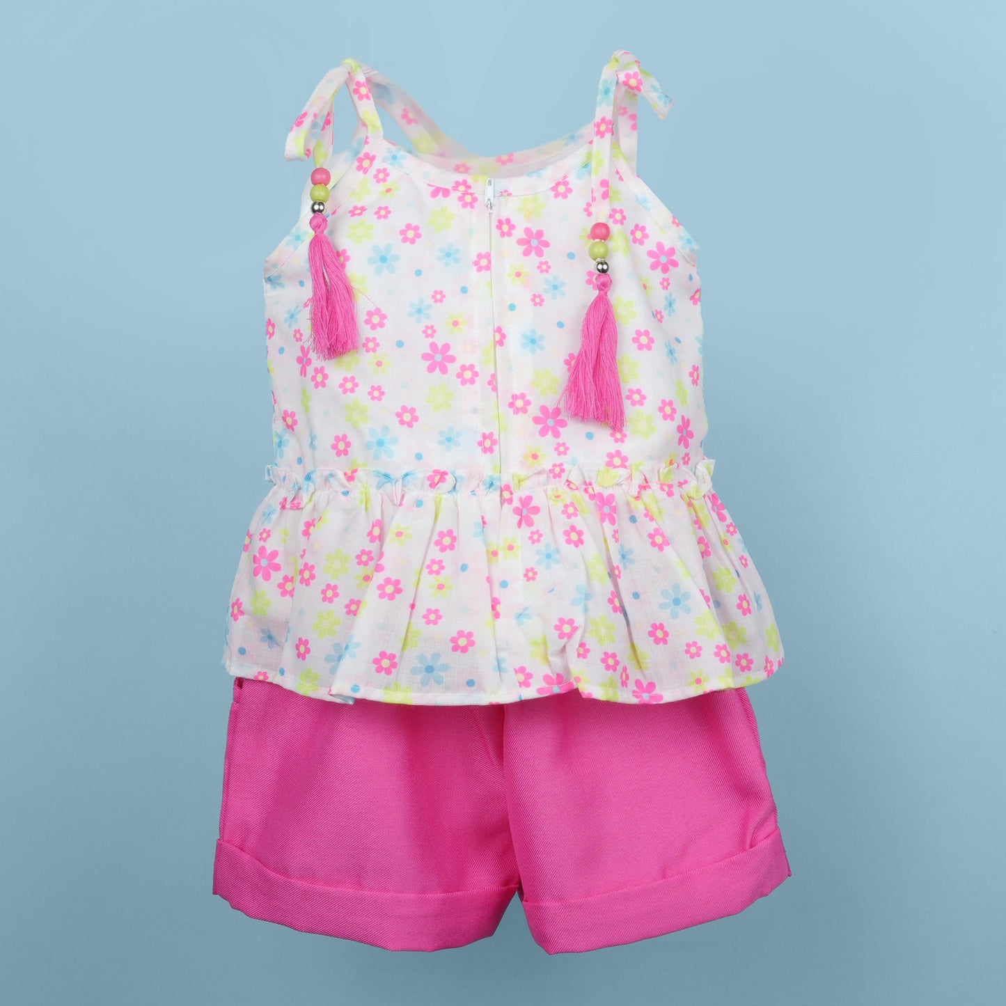 DW Girl's Dark Pink 'Angel' Square Neck Top & Shorts Set