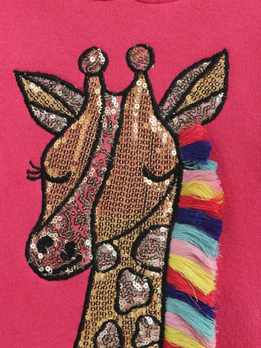 Dark Pink Sequined Hooded Sweatshirt