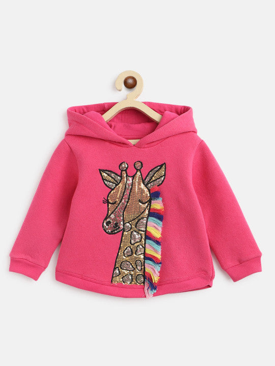 Dark Pink Sequined Hooded Sweatshirt