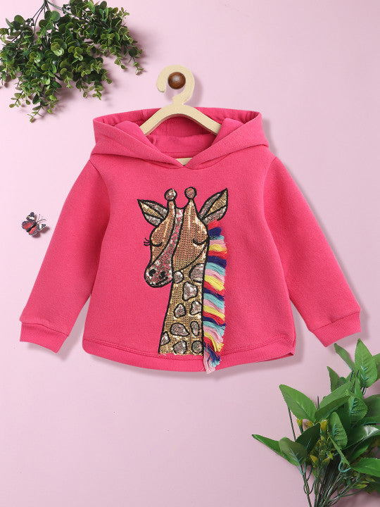 Dark Pink Sequined Hooded Sweatshirt
