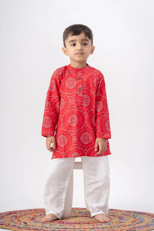 Little Gentleman in Pink: Peekaboo Cotton Kurta Pyjama Set