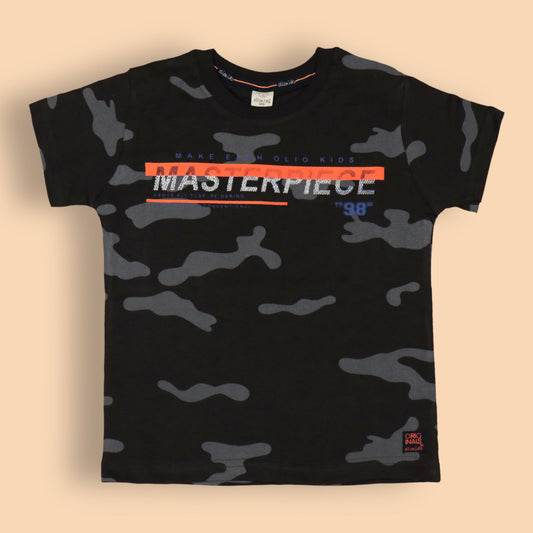 OlioKids Boys’ Cool Quotient Tee – Grey Half Sleeve with Masterpiece ‘98’ Print, Soft Cotton Blend Comfort
