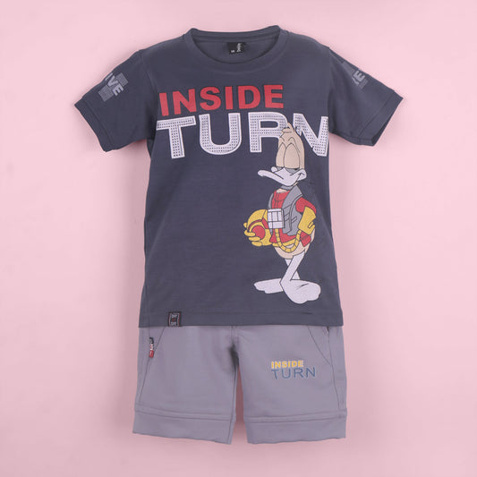 Day by Day Boys’ Grey T-Shirt & Shorts Set – Inside Turn Print