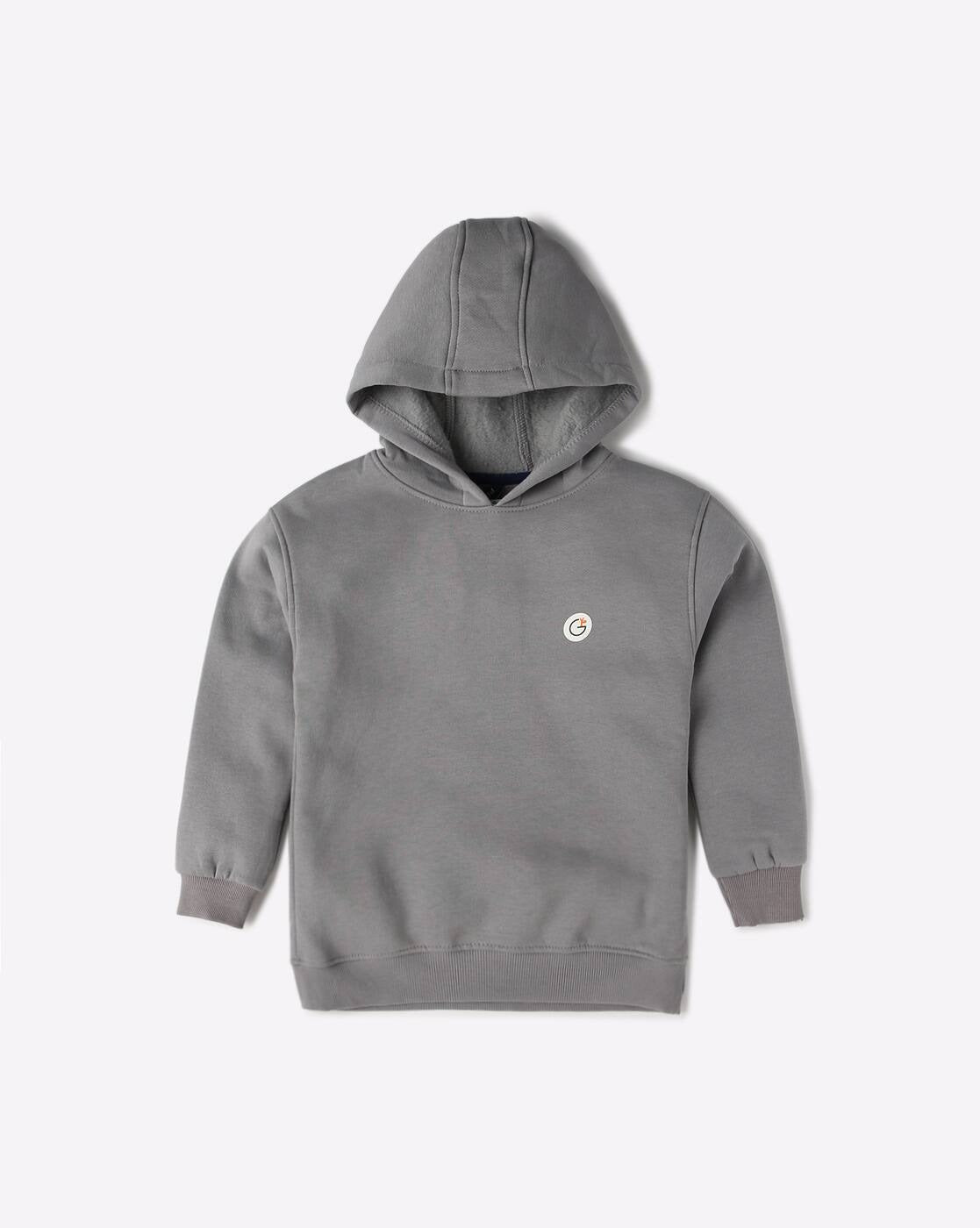 Cozy & Cool – Boys’ Grey Full Sleeve Hooded Sweatshirt