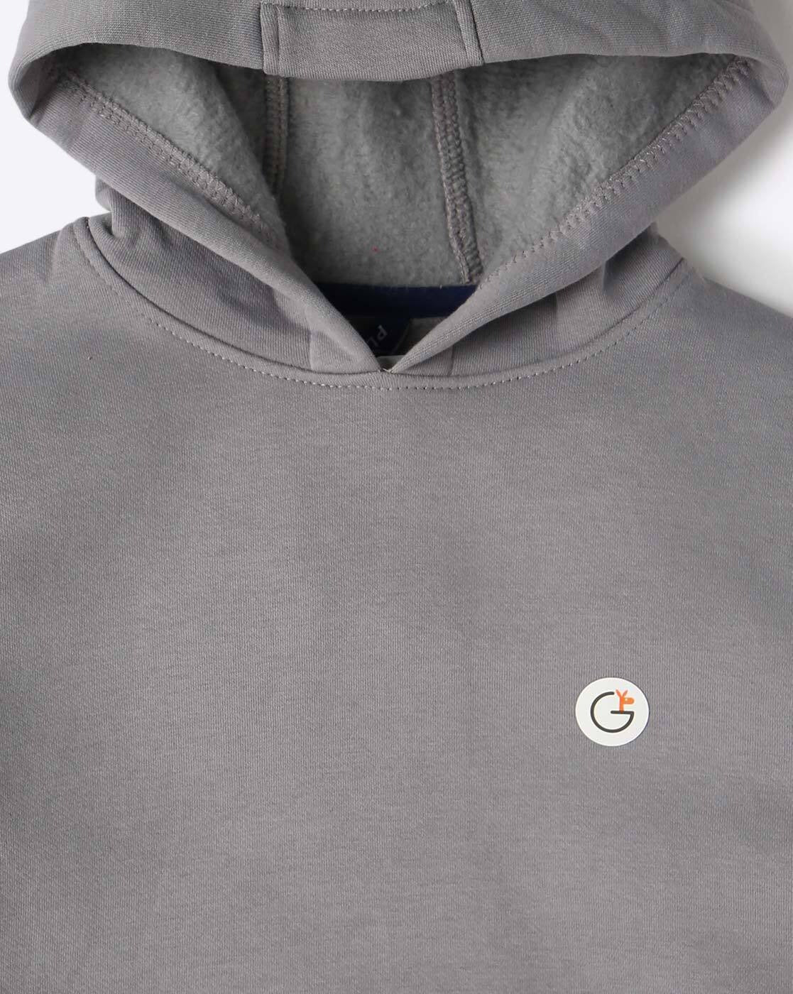 Cozy & Cool – Boys’ Grey Full Sleeve Hooded Sweatshirt